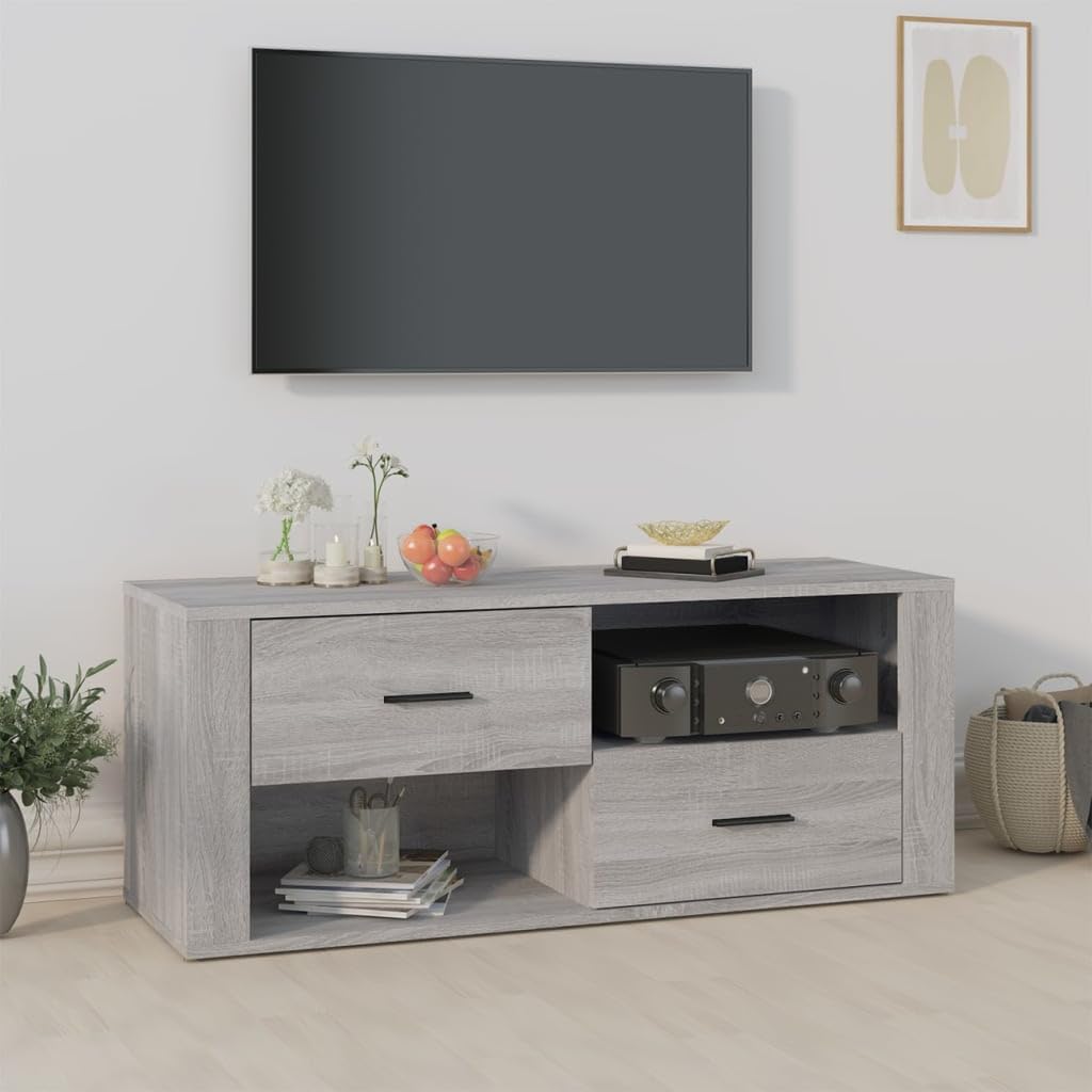 Meuble TV Gris Sonoma compact pour ranger les câbles et consoles du salon