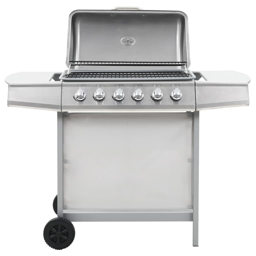 Gasgrill mit 6 Flammen Edelstahl, Garten Grillstation mit Thermometer, Seitenablagen und Fettauffangwanne, 12 kW Leistung