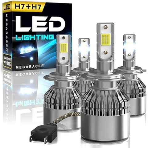 Mega Racer H7 Bulbs Combo 2 Pairs | 500% Brightness | 6000K Diamond White | H7 Fog Light Bulb Combo | IP68 Waterproof | Plug and Play | Pack of 4 Cover