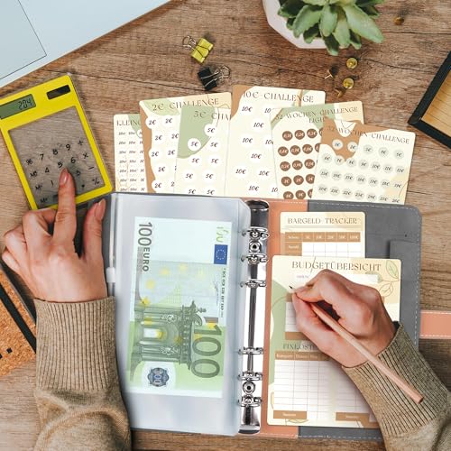 BIROYAL Geld Sparen Challenge Buch mit 6 Sparchallenge - A6 Budget Planner Deutsch - Spar Challenge Budgetplaner mit 7 BudgetSheet, 7 Kategorien, 8 Hüllen, 1 Budgetübersicht & Bargeld Tracker