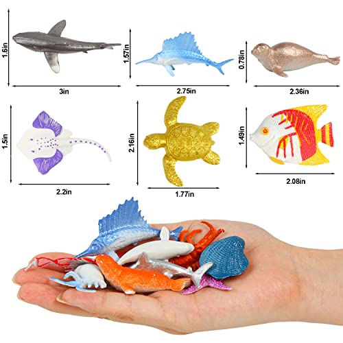 Fingooo 80 Pieces Sea Creatures Toys For Kids,Assorted Vinyl Plastic Ocean Animals Toys For Party Favors Classroom Educational Goodie Bag Filler Cupcake Topper #TOP2