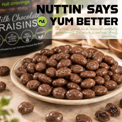 Image of NUT CRAVINGS - Chocolate Covered Raisins (32oz, 2 LB) Sweet Healthy Snack, Vegan, Kosher, Resealable Bag