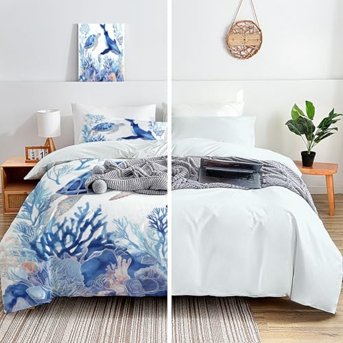 Housse de couette 2 personnes fermeture eclair motif ocean bleu - 5