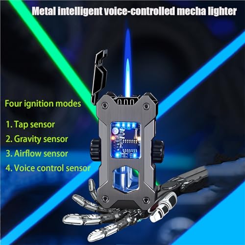Encendedor inteligente de llama azul ajustable, recargable y resistente al viento 3
