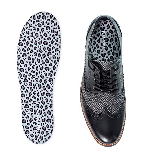 FLAT SOCKS - No Show Cushioned Trim to Fit Non Slip Sock, Terry Material (Snow Leopard, Large)