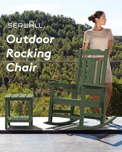 Image of SERWALL Oversized Outdoor Rocking Chairs Set of 4, Patio Rocker, Avocado