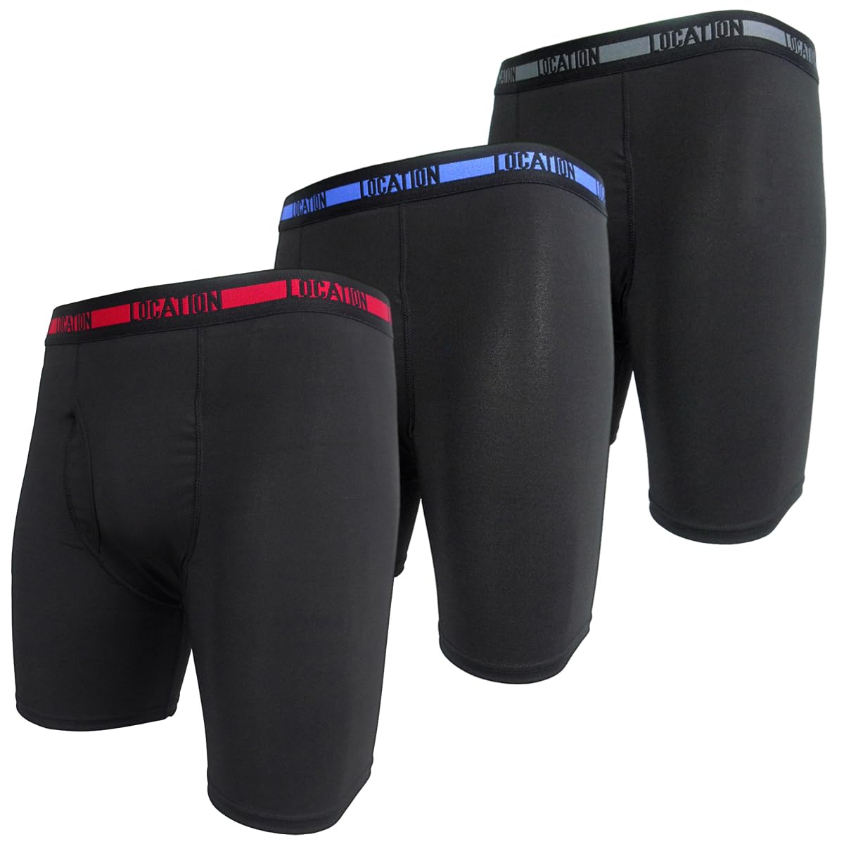 Mens Location Boxers 3 Pack Sports Longer Leg Trunks Boxer Shorts Adults Underwear (Contender 1, 3XL)