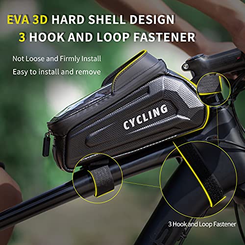 Image of Bike Bag Bicycle Bag, Bike Frame Bag, IP67 Waterproof Bike Pouch Bag, Bike Bicycle Accessories, EVA 3D Hard Bike Handlebar Bag, Bike Phone Holder Mount Designed for 4.7'' to 7'' Phone