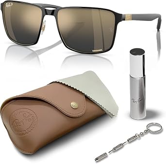 Ray-Ban RB3721CH CHROMANCE Square Shape Polarized Sunglasses with Official Eyewear Kit Bundle