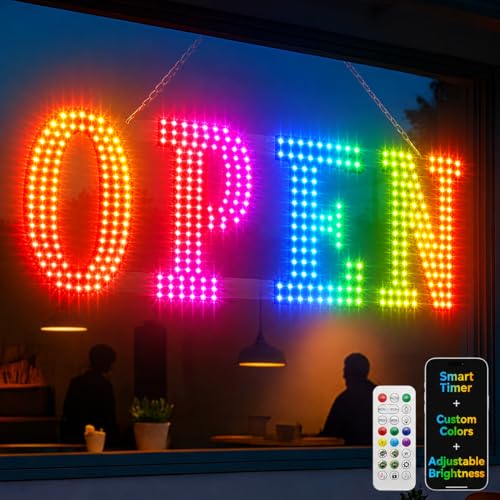 Image of LED Open Sign for Business -48 inchx16 inch Large Open Sign with Remote Control, Smart App and Timer, Custom Colors & Brightness Flashing Light for Window Storefront Bar Shops