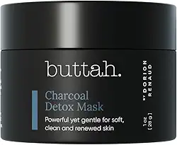 Máscara de desintoxicação de carvão Buttah Skin 30 ml - Carvão ativado - Manteigas africanas - Água de rosas - Máscara desintoxicante e de limpeza profunda para pele rica em melanina - Cuidados com a