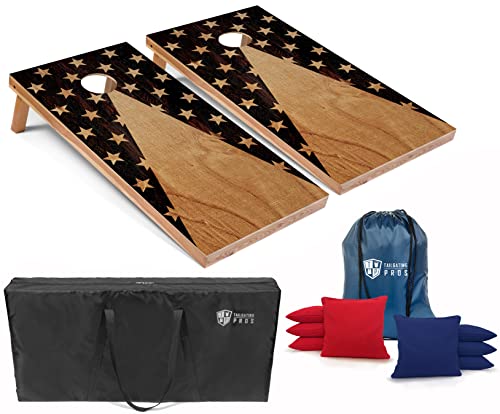 Tailgating Pros American Themed Cornhole Board Set - Official Regulation Size 4'x2' Corn Hole Toss Game w/Set of 8 Bean Bags and Carrying Case - Outdoor Tailgate Yard Game