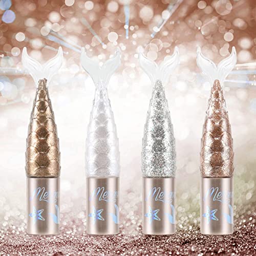 Erinde 4 Colors Liquid Glitter Eyeliner Set, Metallic Shimmer Colorful Eyeshadow, Silver Gold Diamond Eye Liner Stick, Long Lasting Glow Eyeliner Eye Shadow, Ideal Makeup Gift #TOP5