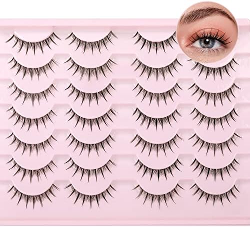 Newcally Eyelashes Natural Strip Cat Eye Lashes False Wispy Clear Lash Band 3D Fake Eyelashes Fluffy Volume Short Faux Mink Eyelashes 14 Pairs
