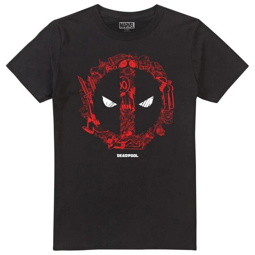Marvel Unisex Black Deadpool Doodle Logo T Shirt, XX-Large
