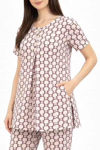 Image of KIAWAH Women Printed Night Suit Set, Cotton Blend Night Suit, A-Line Top and Pajama Set, Soft and Breathable Night Wear