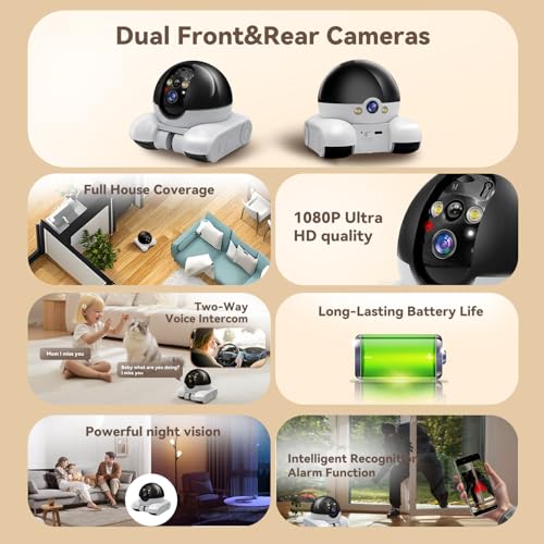 DreamBee Security Indoor Camera 1080P Dual Lens,Robot Camera on Wheels Movable with 2-Way Talk,Distance Bot with Night Vision,Blinky Bot App Control for Home Security/Cats/Dogs/Baby/Elderly - Image 3