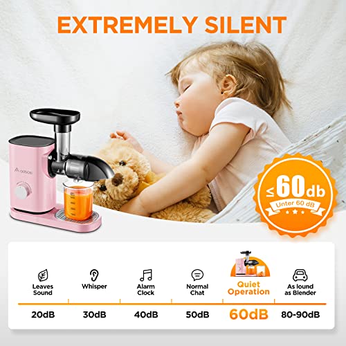 Slow Masticating Juicer, Aaobosi Juicer Machines With Quiet Motor/Reverse Function/Easy To Clean Brush - Delicate Crushing Without Filtering - Cold Press Juicer For Fruit And Vegetable, Pink #TOP4