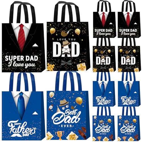 Ertyjikg 20 Pcs Fathers Day Gift Bags - Happy Fathers Day Decorations Non-Woven Reusable Goodie Favor Bags for Dad Party Supplies