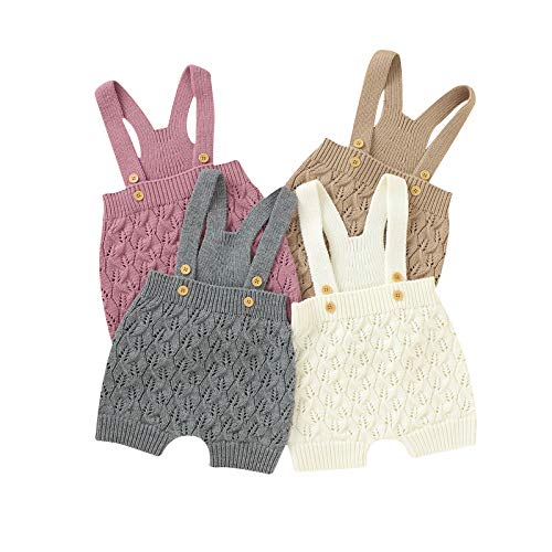 FIOMVA Newborn Baby Girls Boys Knitted Overall Solid Suspender Bib Pants Warm Button Romper Jumpsuit Outfit (Grey,18-24 Months)
