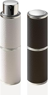 Perfume Atomiser, Rotary Press Leather Refillable Perfume Bottle, High-end Portable Dispenser Bottle for Gift or Traveling, 0.3oz, 8 ml (White Black)