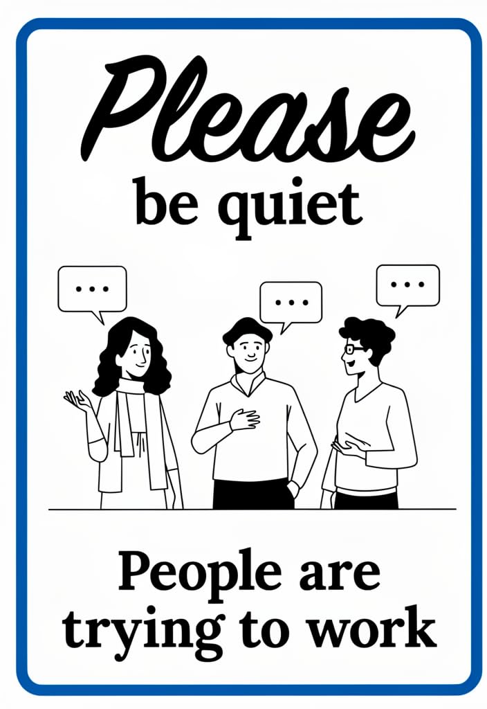 peiyeety Please Be Quiet Tin Sign 12x8 Inch, Metal Office Wall Decor with Blue Border, Funny Workplace Reminder Sign for Office, Classroom, Library, Meeting Room, Home Decor Gift