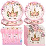 YHomU 121PCS Unicorn Party Supplies, Rainbow Unicorn Birthday Party Decoration Cartoon Floral Party