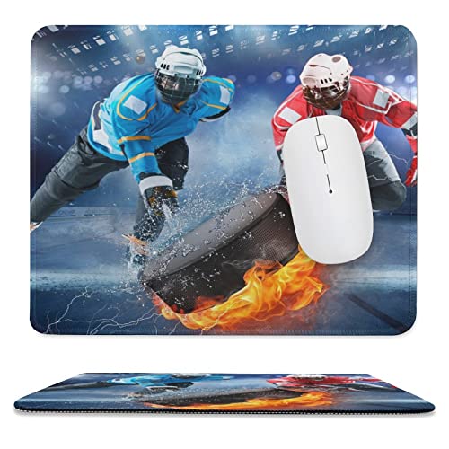 Ice Hockey Player Gymnasium Non Slip Rubber Base Mouse Pad Cool Winter Sport Theme Burning Hockey Decor for Wireless Mouse, Computers, Laptop, Office 11.8L x 9.8W Inch