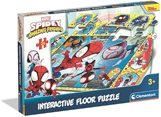Clementoni Quiz-Bodenpuzzle - Spidey und Seine Freunde - Interaktives Puzzle mit Stift, Lernspiel für Kinder ab 3 Jahren, 24 Teile, 62 x 42 cm, 16686
