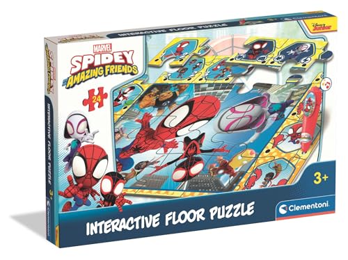 Clementoni Puzzle de Sol Quiz - Spidey et Ses Amis - Puzzle interactif avec Stylo - Jeu éducatif pour Enfants à partir de 3 Ans - 24 pièces - 62 x 42 cm - 16686