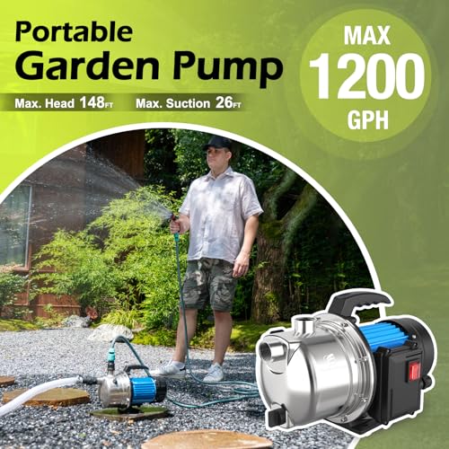 Image of FLUENTPOWER Shallow Well /Deep Garden Pump, 1.5HP 1200GPH Portable Water Booster Jet Pump for Home, Garden, Lawn, Sprinkler Irrigation, Water Transfer, Stainless Steel