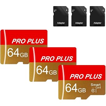 3 Pack Memory Cards 64 GB with Adapter High Speed Memory Card UHS-I C10 A1 Memory TF Card for Tablet/Mobile Phone/Camera/Car Audio/Game Console TF162 64GB-3 Pack