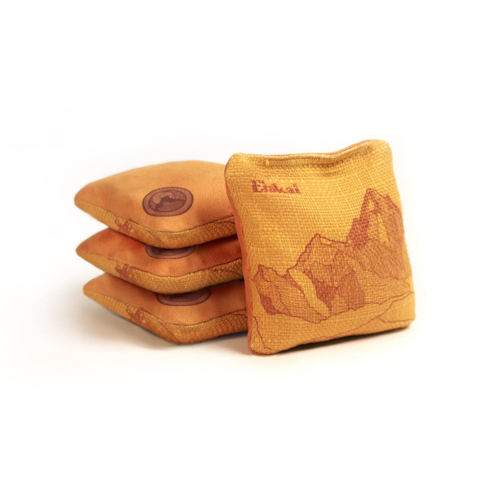 Elakai Cornhole Bags All Weather Dual Sided Slick and Stick Travel Size and Weight Set of 4 Marigold Yellow 4 in x 4 in