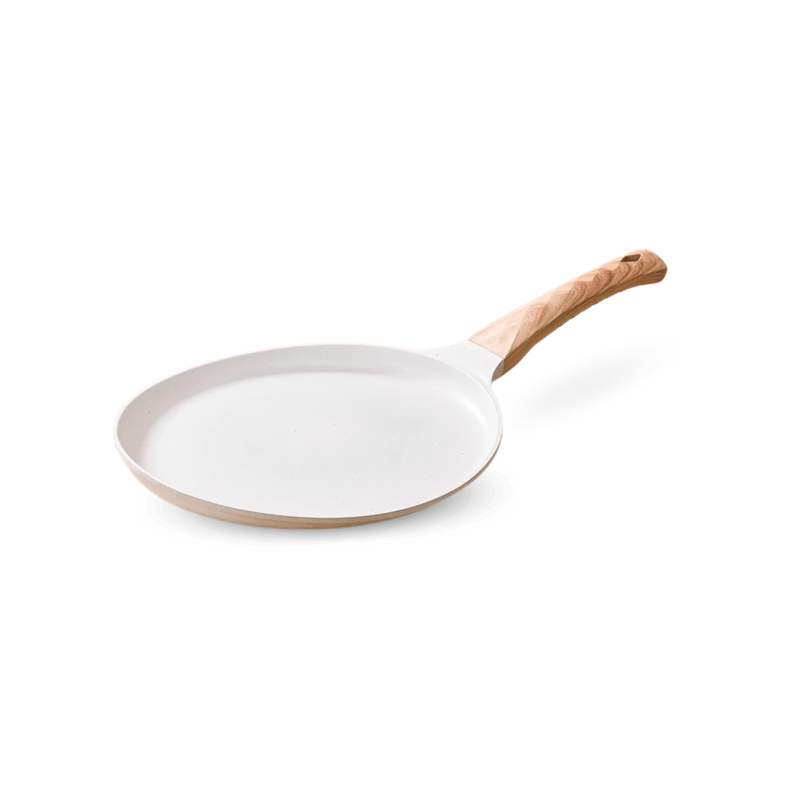 HomeEssentials Maifan Nonstick Tawa - 20cm | Healthy Nonstick Pan with Wooden Handle | Easy to Clean Cooking Pan for Chapati, Pancakes & Omelets | Induction & Gas Stove (White)