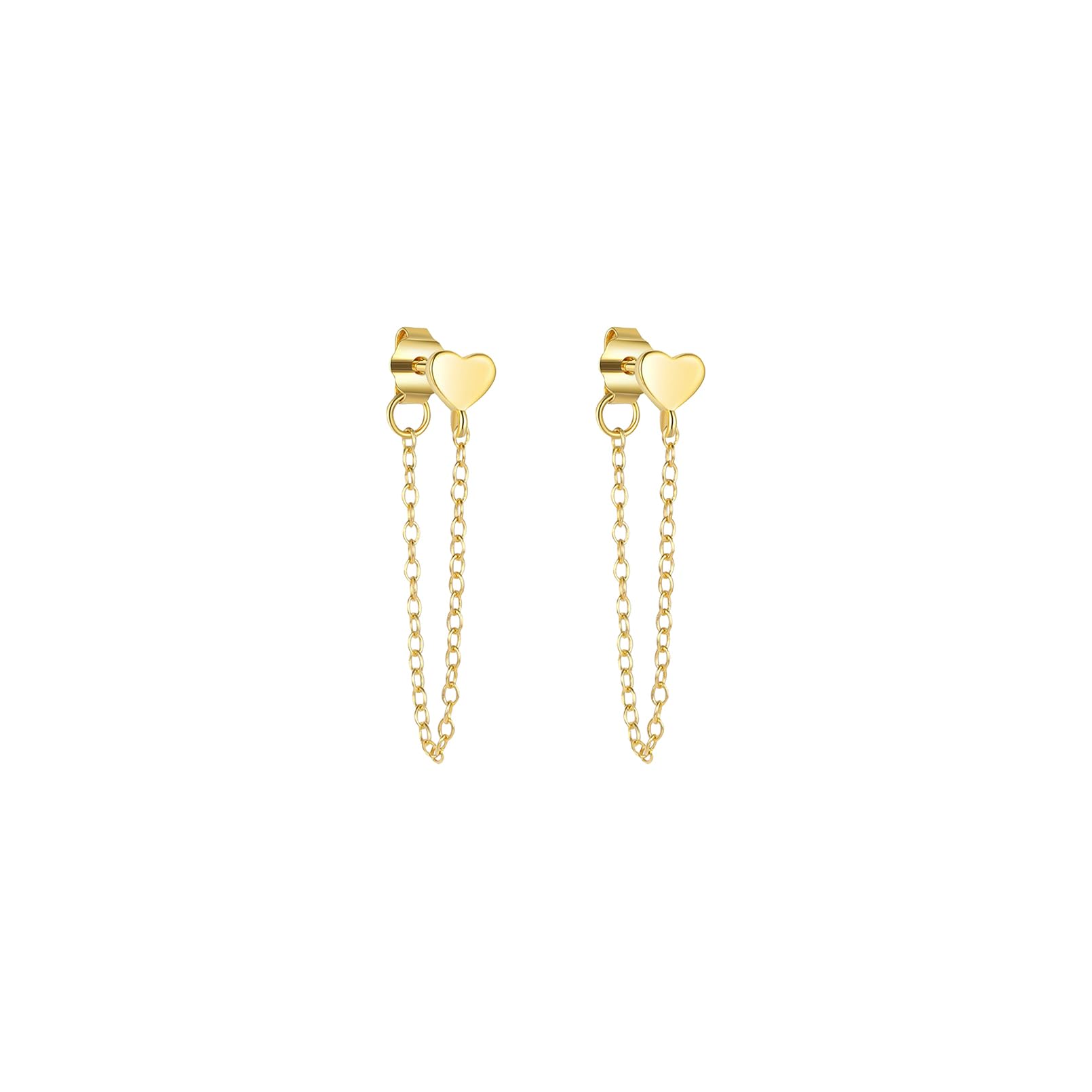 Ohrringe Silber 925 Hängend Ohrringe Silber 925 für Damen Mädchen Herren, Hypoallergen Herz Ohrstecker mit kette Helix Knorpel Prercings Ohrhänger Gold/Rosegold