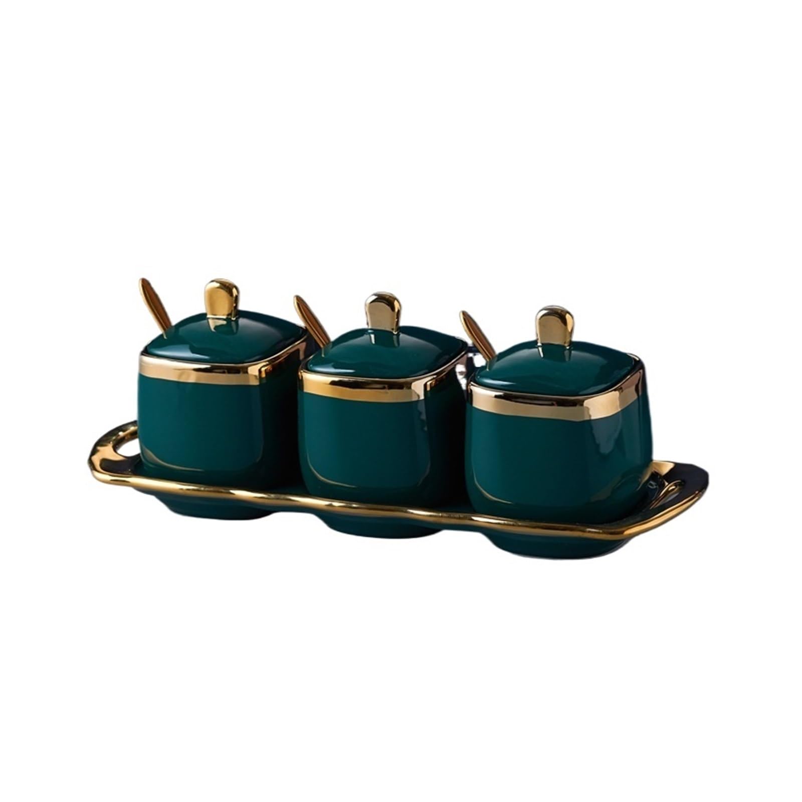 WZPTLKIBAD 3-Piece Ceramic Spice Boxes with Spoons and Tray
