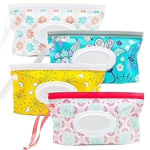 LESHANE Baby Wipe Dispenser, 4 Pack Portable Refillable Wipe Holder, Reusable Lightweight Wipes Container Case Holder…