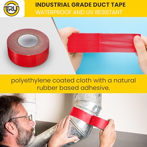 Image of T.R.U. Set of 2 Red Durable Duct Tape Rolls, 11 Mil Thickness, 2 Inches by 30 Yards, High Strength, Flexible, No Residue, Water-Resistant and Tearable by Hand, Versatile for Indoor and Outdoor Use
