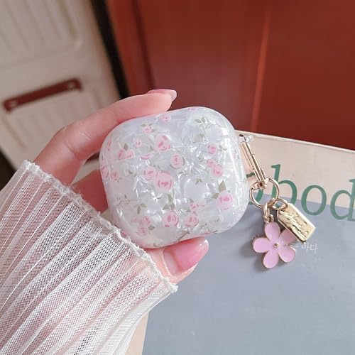 Image of MINSCOSE for Cute Glitter AirPods 4 Clear Case,Shell Pattern Flower Design with Girly Floral Keychain,Soft TPU Protective Cover with Cleaner Kit for AirPods 4th Generation-Pink