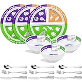 Jingmore 3 Set Portion Control Starter Kit Bariatric Portion Control Plate and Bariatric Surgery Bowl Stainless Steel Flatware Set for Adults Balanced Eating Weight Loss Serving Decorations