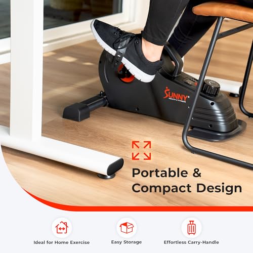 Image of Sunny Health & Fitness 2-in-1 Smart Magnetic Pedal Exerciser, Compact Indoor Under-Desk Mini Exercise Bike for Full Body Cardio Workout and Physical Therapy, Free SunnyFit Training App Connection
