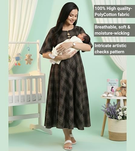 Image of DUMMY SHAPE Feeding Nighty | Maternity Dresses for Women Cotton Blend | Floral Pink Anarkali Kurta with Dual Nursing Zippers for Pregnancy & Breastfeeding | Gifts for Pregnant Women (