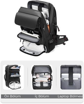 Waterproof 17.3 inch 60L Shoe Split Travel Backpack - Laptop Split, USB Charging Input