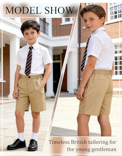 Image of LOLANTA Boys Dress Shorts, Kids Summer Shorts School Uniform Outfit,Flat Front, Solid, Adjustable Waist 2-14 Years