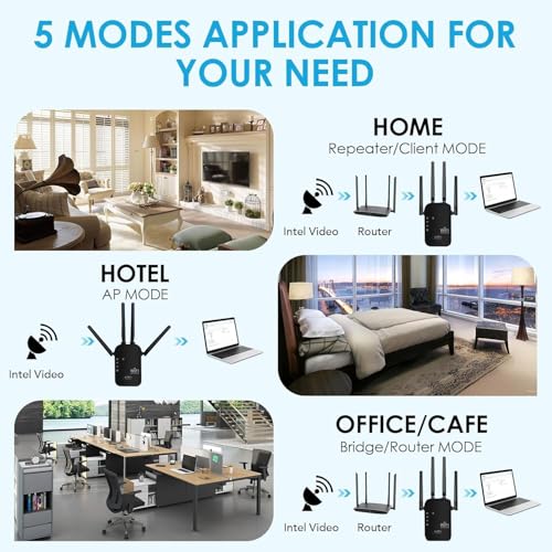 Image of 1200Mbps WiFi Extender Signal Booster,WiFi Extender Dual Band for Home，New Gen 6X Faster Internet Booster Extender, WiFi Repeater Coverage up to 10K sq.ft and 65 Devices(Black)