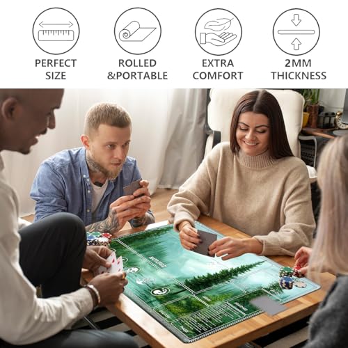 Image of for MTG Playmat with Card Storage Bag,Non-Slip Rubber Base & Smooth Surface 35.4x19.7in,Beginner-Friendly Magic Mat for Commander Deck,Foggy Forest Green