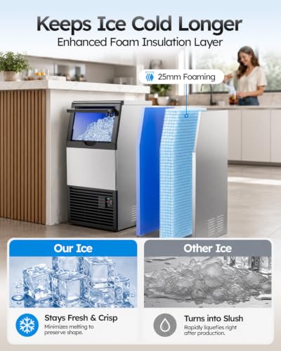 Image of Mojgar Commercial Ice Maker Machine, 100lbs /24H with 18-33lbs Ice Storage