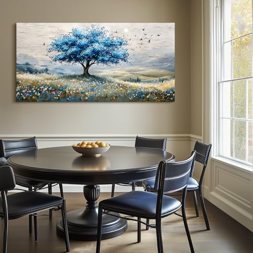SERIMINO Tree of Life Large Wall Art, Country Landscape Canvas Art Prints, Blue Tree Nature Artwork for Walls, Modern Wall Pictures for Living Room Bedroom Dining Room, Rustic Farmhouse Decor 30"X60"