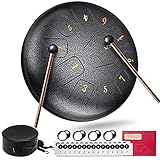 Alloy Steel Tongue Drum, Gimars Upgrade Clear Tones 11 Notes 10 inch Hand Drum with Travel Bag Book...