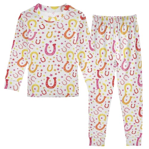 Pajama Sets Long Sleeve Colorful Horseshoes and Stars Soft Comfy Sleepwear 2 Piece PJS 3-8T